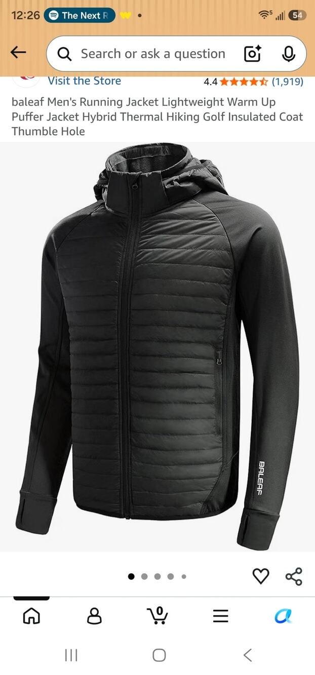 baleaf Men sz L Running Jacket Lightweight Warm Up Puffer Thermal Insulated Coat